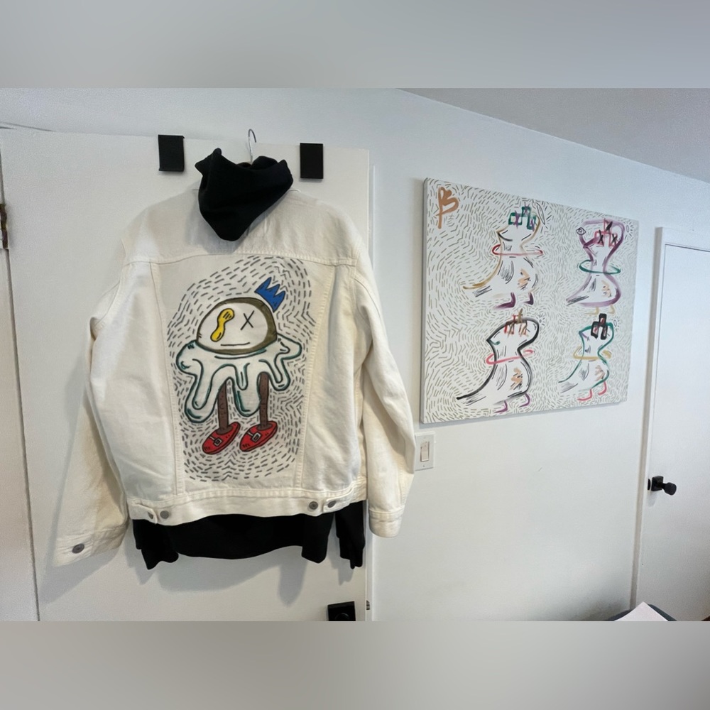 Levi’s jean jacket, painted jacket, large jacket, painted clothing, recycle
